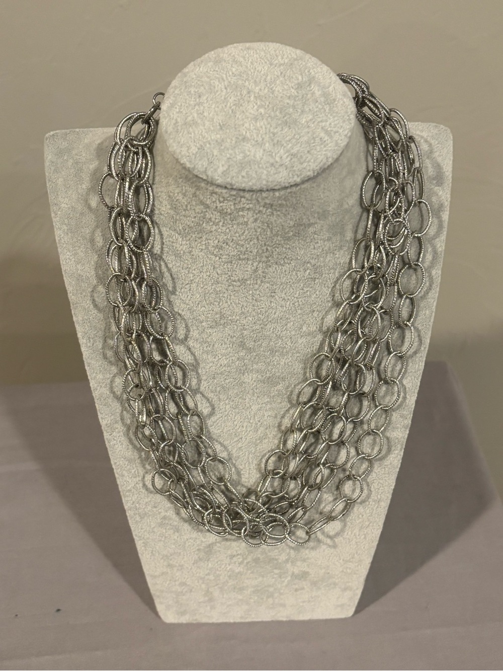 Silver-toned Multi-Strand Link Necklace - Women Jewelry